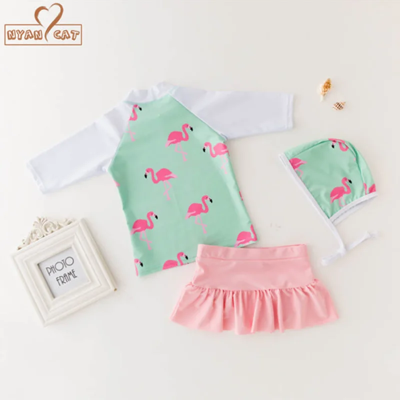 Nyan cat Baby girls swimming suit summer flamingo top+skirt+hat 3pcs set infant toddler kids spa beach bathing clothing costume Nyan cat Baby girls swimming suit summer flamingo top+skirt+hat 3pcs set infant toddler kids spa beach bathing clothing costume