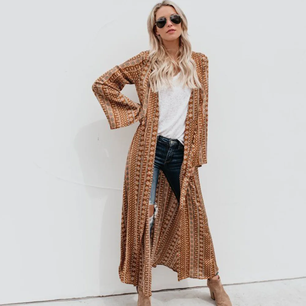 

2018 Plus Size Summer Style Women Kimono Cardigan Long Sleeve Chiffon Loose Grid Blouse Kimono Tops Shirts S-XL Long Beach Top