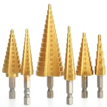 Ступенчатые сверла из быстрорежущей с алмазным напылением для Титан покрытием 3-12/13 на возраст от 4 до 12 лет/20 мм/22 мм/32 мм конус дыропробивной пресс 1/4 ''шестигранным хвостовиком бит пустотелого сверла диаманта для металла, дерева