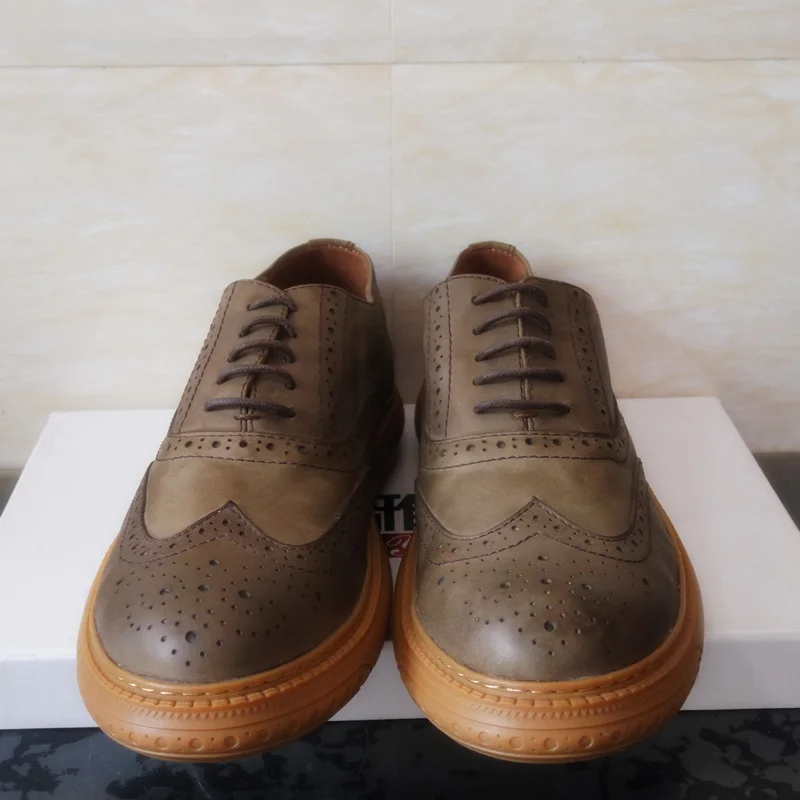 Clearance Sale !Size 8 Mens Retro Brogue Shoes Genuine Leather Round Toe Lace Up Craved Oxfords Chukkas Men Shoes