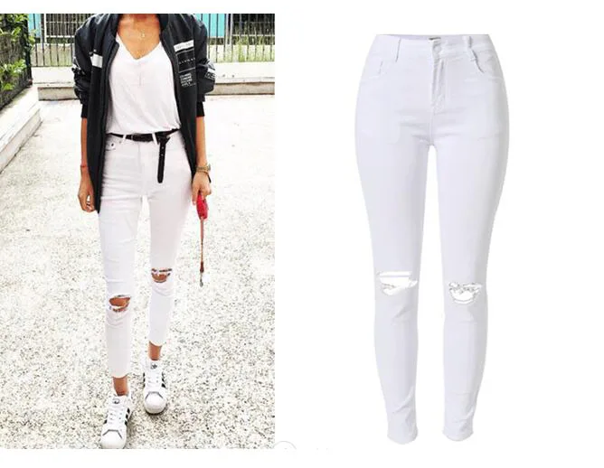 2017 Women Brand Clothing Skinny White Jeans New Street Style Popular Cotton Slim Pencil Pants High Waist Female Denim Pant Jean (3)