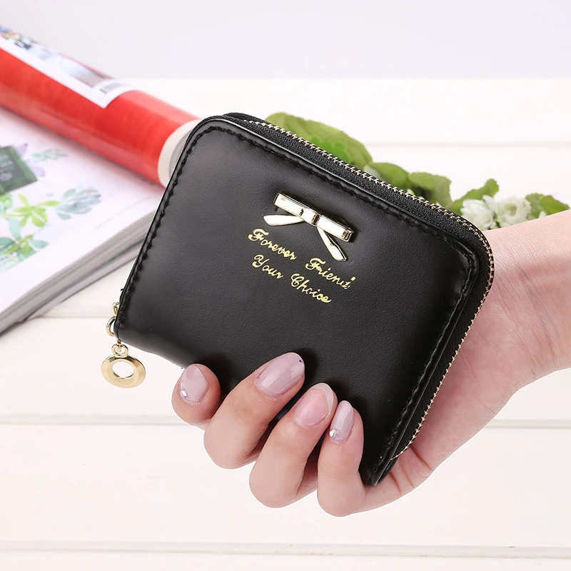 

2017 High quality Brand Wallet Women Bowknot Decorate Small Purse PU Artificial Leather Wallet Female Zipper Coin Wallet