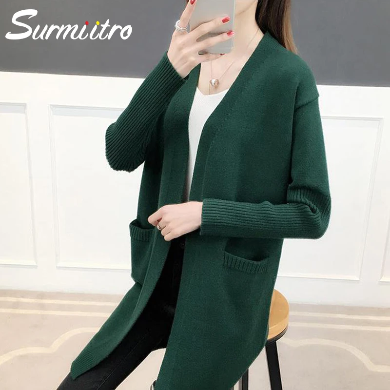 

Surmiitro Casual Knitted Long Cardigan Women 2019 Autumn Winter Ladies Korean Long Sleeve Tricot Sweater Cardigan Female Coat