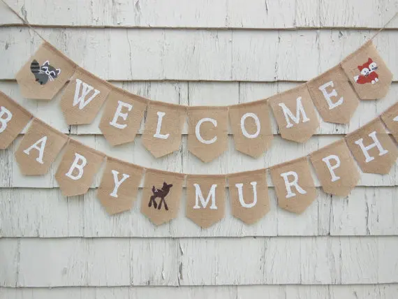 custom name welcome baby woodland birthday burlap banners baby welcome baby banner