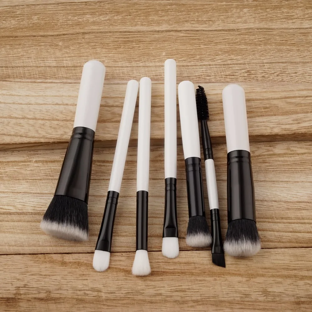 

Hot Sell Makeup Brush Sets White Handle Black Tube Soft Synthetic Hair Mascara Wands 7pcs Artist Brush Tool Kit Good Quality