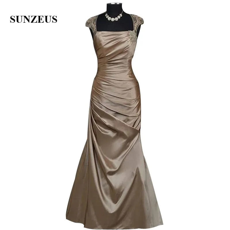 Mermaid Taffeta Zomer Moeder Van De Bruid Jurk Met Appliques Cap Mouwen Plisse Lange Dame Jurk Voor Wedding Party Formele gewaad Mermaid Taffeta Zomer Moeder Van De Bruid Jurk Met Appliques Cap Mouwen Plisse Lange Dame Jurk Voor Wedding Party Formele gewaad
