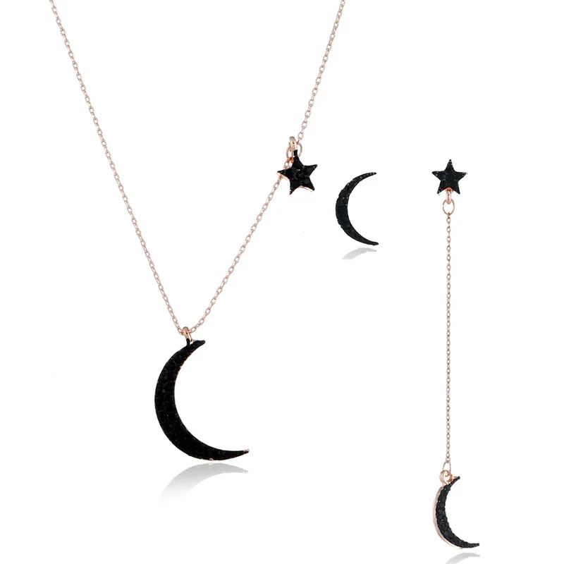 

2019 New Necklace And Stud Combo Popular Fashion Personality Accessories Wholesale Crystal Star And Moon Necklace And Stud Set