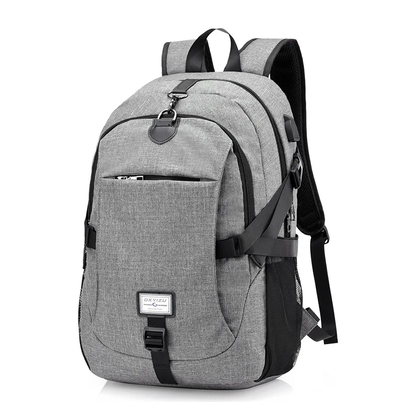 Новинка, Мужской многофункциональный рюкзак Оксфорд с зарядкой через USB, школьный рюкзак для колледжа, студентов, сумки для подростков, рюкзаки для ноутбука - Цвет: grey