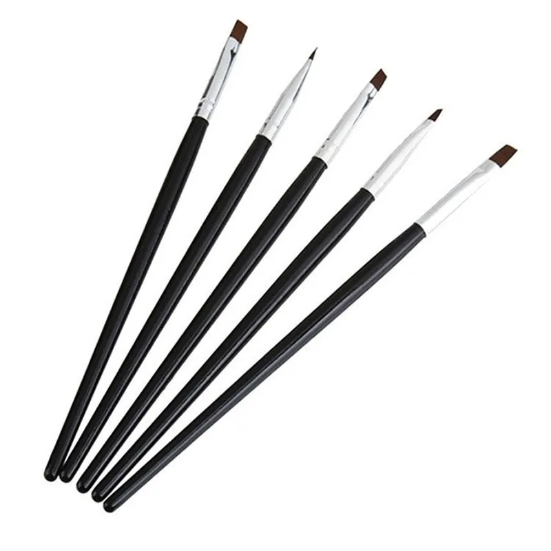 

5 Pcs Black Nail Art Flat Brush Set Gel Polish Tips 3D Design Painting Drawing Building Extending Pro Manicure Pen Kit
