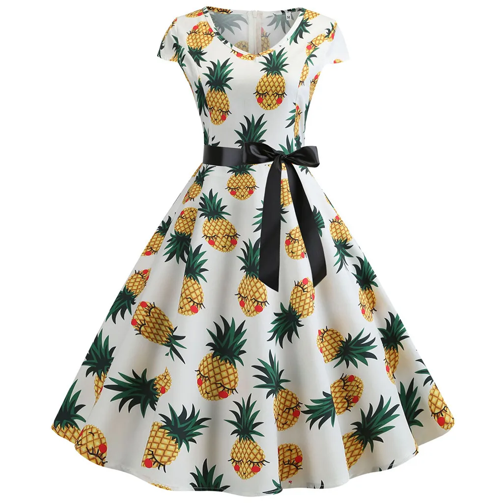 

Casual Summer Dress Women Short Sleeve Hepburn 50s 60s Vintage Elegant Swing Party Dresses Plus Size Floral Slim Vestidos #G3