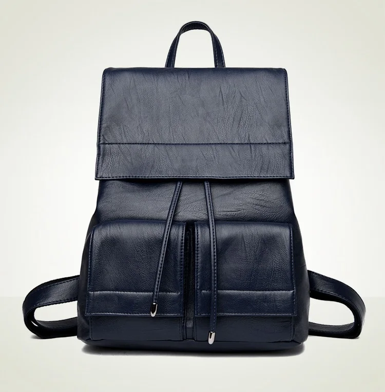 MJ Women Leather Backpack Solid PU Leather Travel Bag Branded Design Female Large School Bag for Girls High Capacity Drawstring (13)