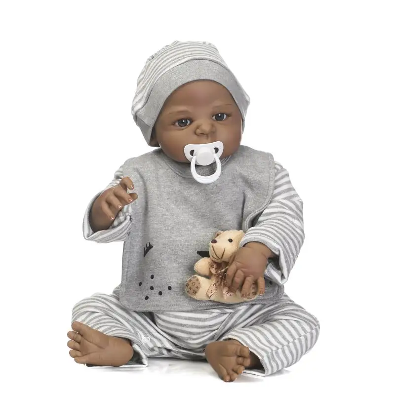 

55cm Full Silicone Reborn Baby Black Boy Doll 22inch Vinyl Newborn Baby Toddler Toy Waterproof Body Boy and Girl Growth Partner