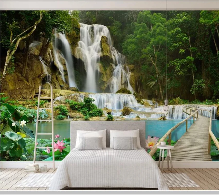 Водопад 3D пейзаж обои papel де parede, гостиная ТВ sof стены спальня обои для стен ресторан росписи