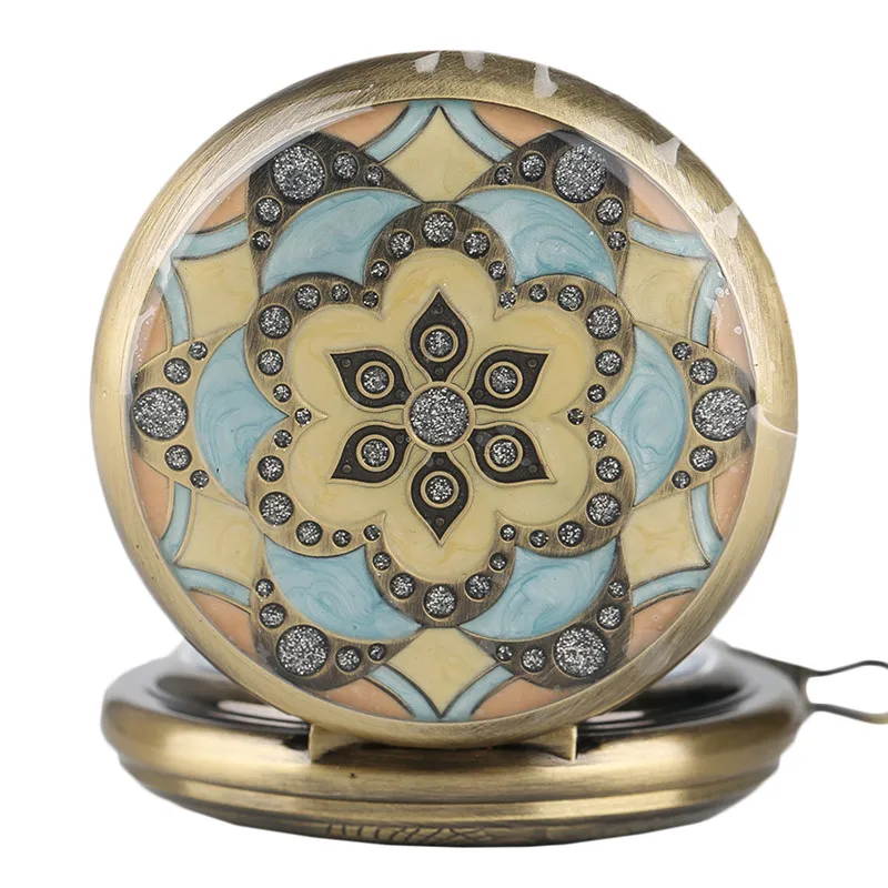 Elegant Marble Lines Epoxy Flower Mechanical Pocket Watch Pendant Chain Graceful Ladies Women Deco Clock Best Girl Birthday Gift (5)