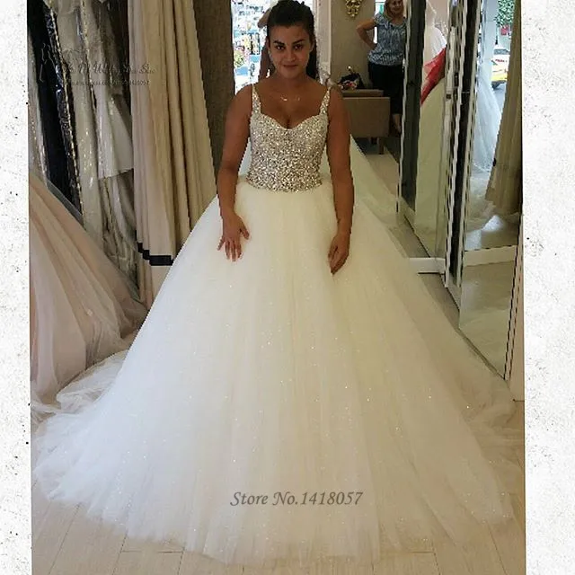 Abito Da Sposa Con Strass Di Lusso 2016 Cinghie Abito Da Ballo Abiti Da Sposa Abiti Da Sposa Con Paillettes V Indietro Robe De Mariage Abiti Da Sposa