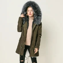 CX-G-P-30B Новая мода с капюшоном пальто женские Толстовки лиса лайнер Длинная женская парка пальто
