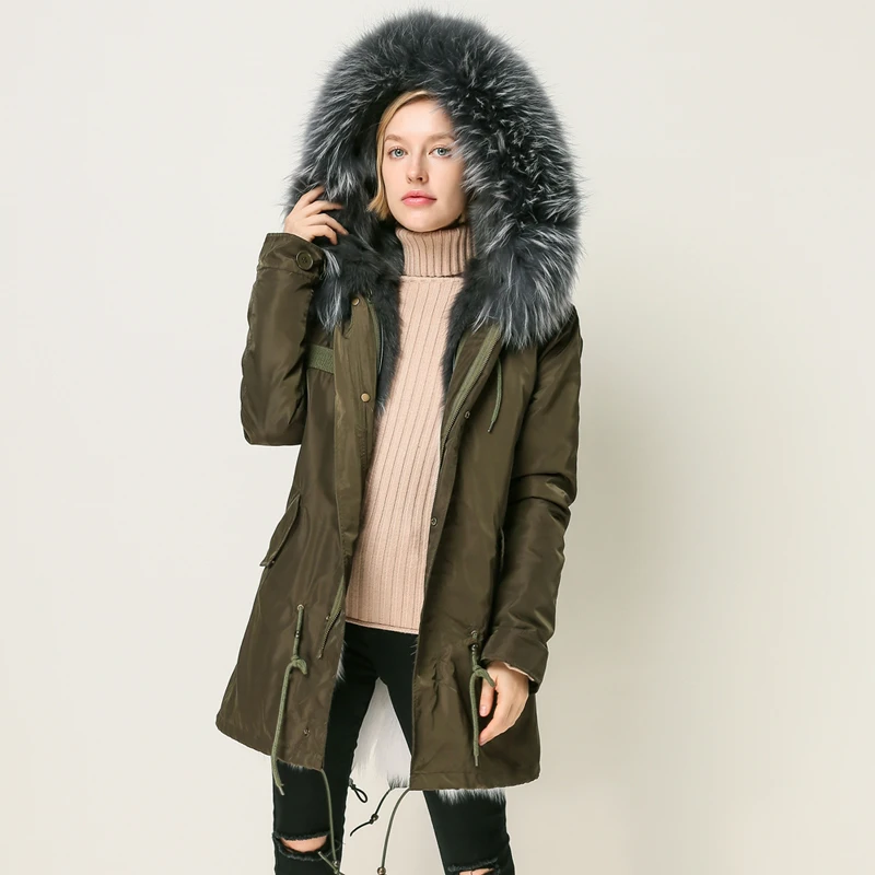 

CX-G-P-30B 2018 New Fashion Hooded Overcoat Female Hoodies Fox Liner Long Women Parka Coat
