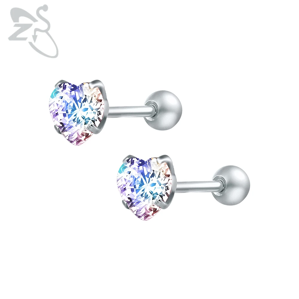 Кубические циркониевые серьги с камнями из нержавеющей стали серьги-гвоздики Стразы пирсинг спираль женские серьги в форме сердца для женщин