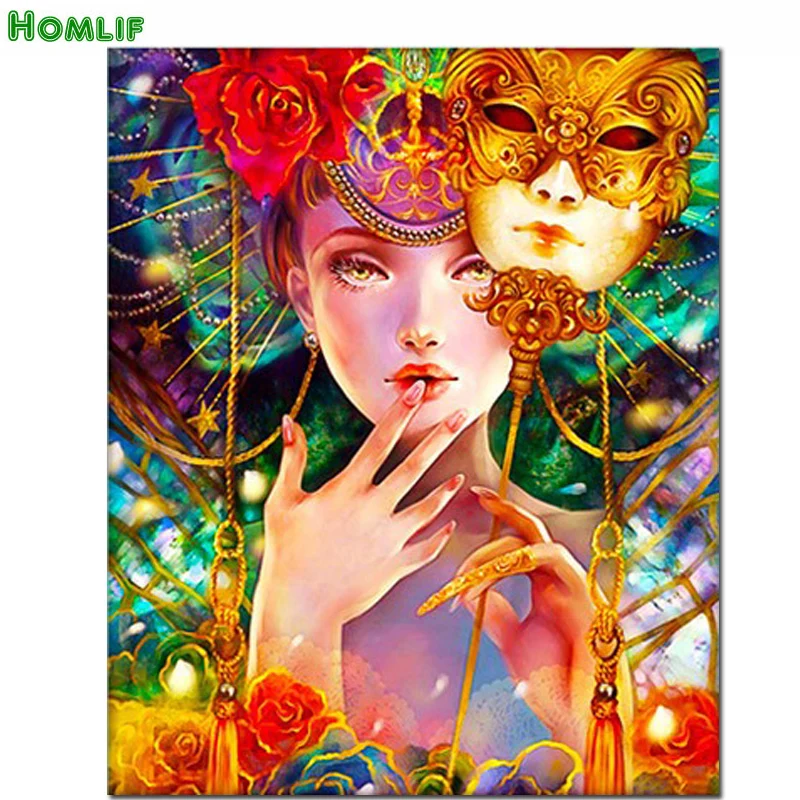 Diamond Embroidery Girl Women Mask 5D Painting Cross Stitch 3D Mosaic Decoration Christmas | Дом и сад