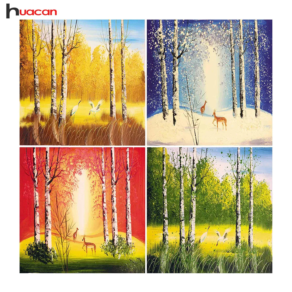 

HUACAN Diamond Painting Landscape Diamond Embroidery Home Decoration Full Drill Rhinestones Four Seasons Scenic