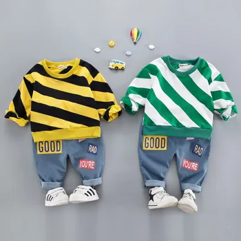 

Spring autumn winter boys clothes stripe top+jean pant set 2 pieces children cotton clothes suit 4 s/l