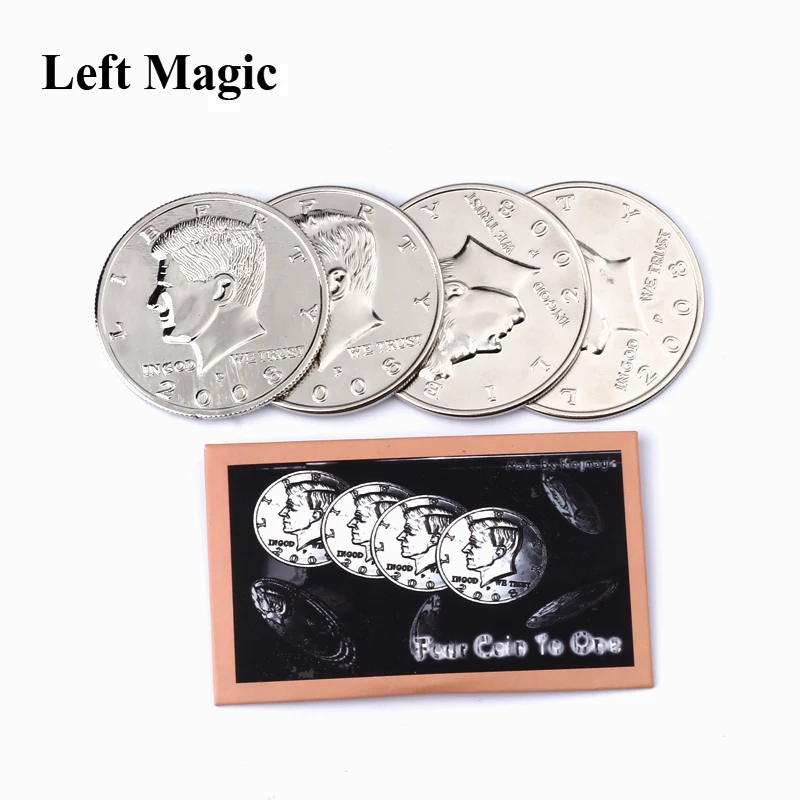 

Four Coin To One Big Half (Dollar Diameter 5.6 Cm) Magic Tricks 1 Coins+3 Shell Half Dollar Expanded Shell Dollars Coin Magic