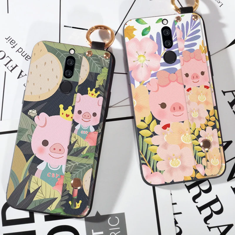 

Cute Wrist Strap Phone Cases For Xiaomi Black Shark cartoon pig Scrub case For Pocophone F1 POCO F1 animal silicone Cover