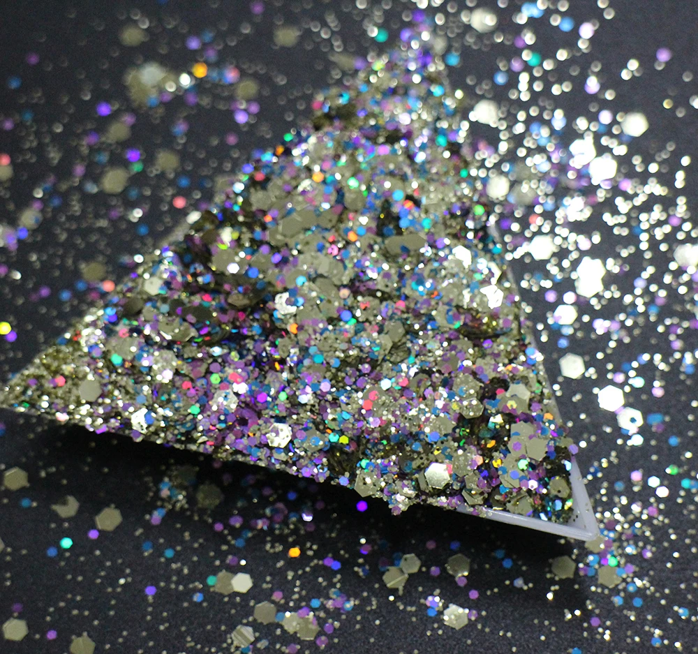 30g~500g, Mix Sizes Hexagons Shapes Sequins, Luxury Gold Colors Shining Slices 3D nail art glitters paillettes