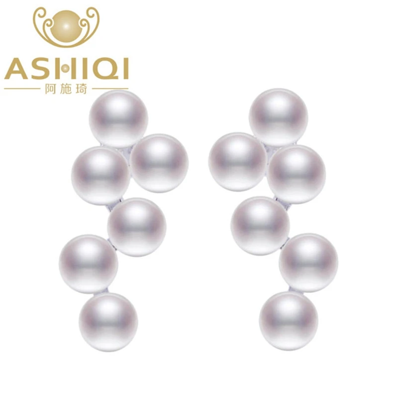 

ASHIQI Real Natural Freshwater Pearl Stud Earrings for women ,White Pink Purple 925 Sterling Silver Jewelry wholesale