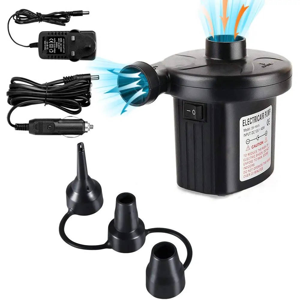 

UK plug Electric Air Pump Two-way Air Pump with 3 Nozzles, 220V AC/12V DC 2 in 1 Portable Air Mattress Pump Universal Electric
