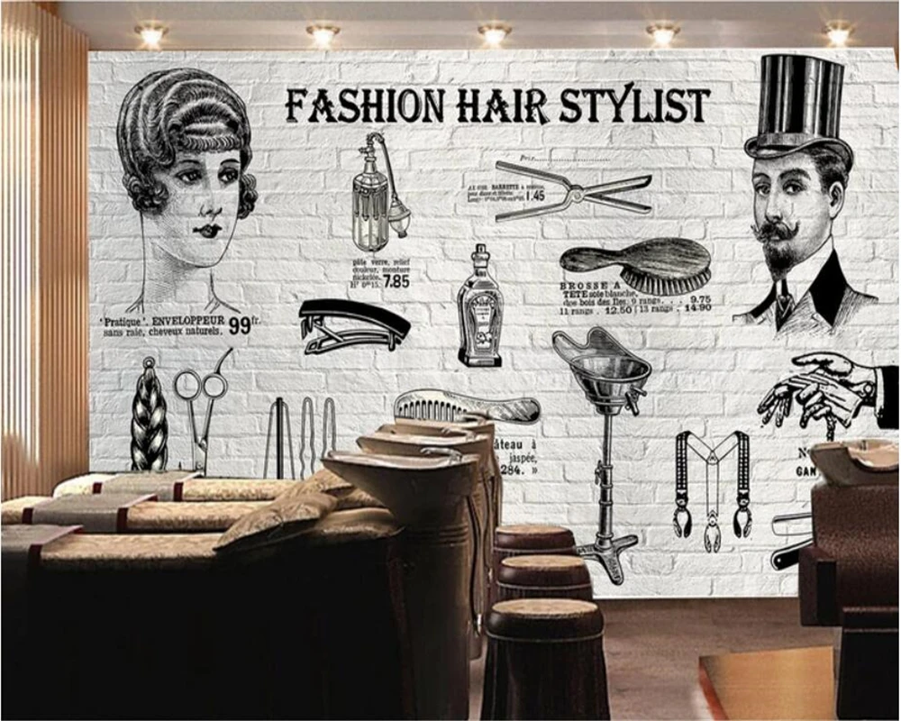 

beibehang Custom wallpaper 3d photo murals Europe and the old brick wall barber shop beauty shop background wall paper 3d mural