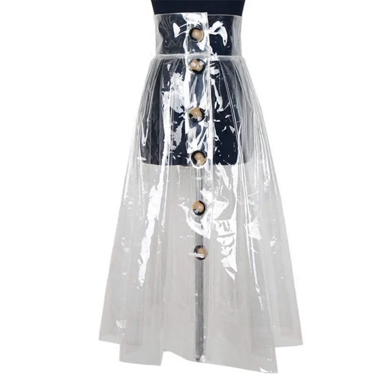 Прозрачная кристальная пластиковая ПВХ пластиковая ветрозащитная однобортная юбка с высокой талией Jupe Femme юбки женские Faldas Mujer Moda