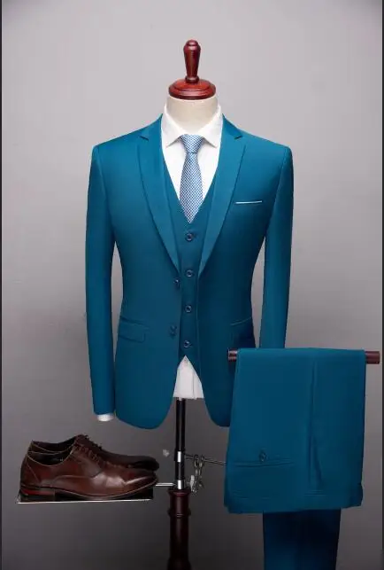 2019 New Blue Fashion Suits High quality Men's Solid suits Formal 3 Pieces Wedding Groom Tuxedos Prom Slim fit Suits 2019 New Blue Fashion Suits High quality Men's Solid suits Formal 3 Pieces Wedding Groom Tuxedos Prom Slim fit Suits