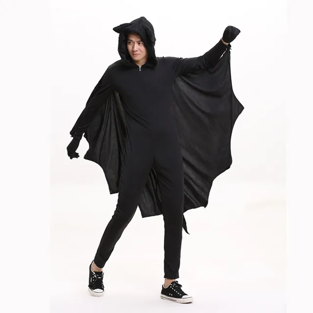 adults vampire bat costume evil bat cosplay black jumpsuit hooded plus size bat costume