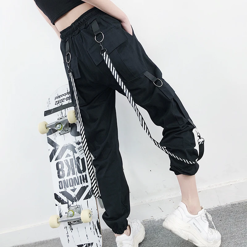 Online 2019 Harajuku Cargo Hosen Frauen Hohe Taille Lose Taschen Hosen Frauen koreanische Street Hip Hop hosen frauen pantalon mujer