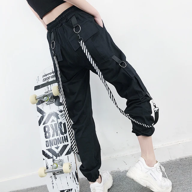 2019 Harajuku Cargo Pants Women High Waist Loose Pockets Pants Womens