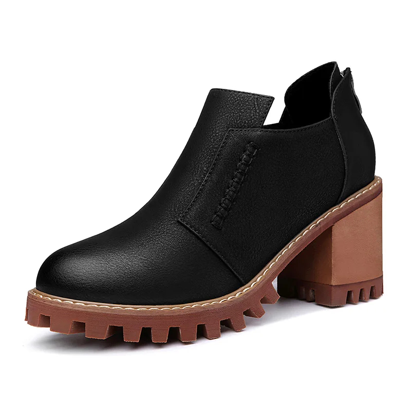 

Women's Spring 2017 Black Khaki Zipper Back Platform High Heel Slip-On Cut out Ankle Boots Lady Bootie Shoes
