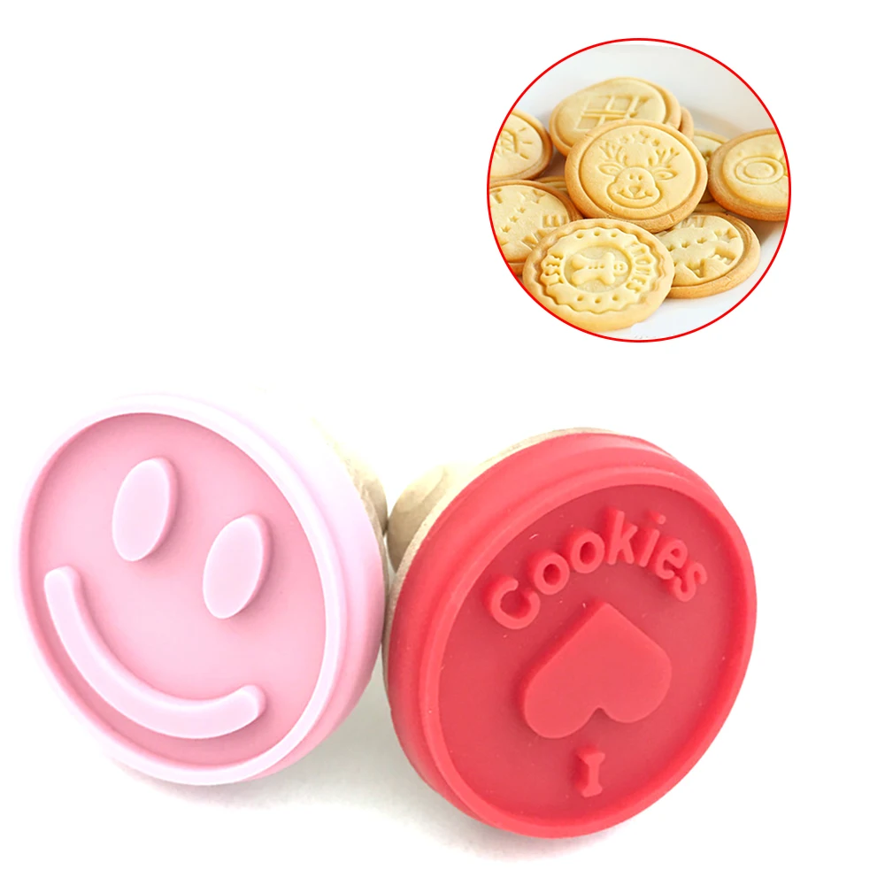 

Silicone Cookie Stamp Cutter DIY Pastry Cake Cookie Seal Moulds with Wooden Handle Home Made Prints Molds Biscuit For Christmas