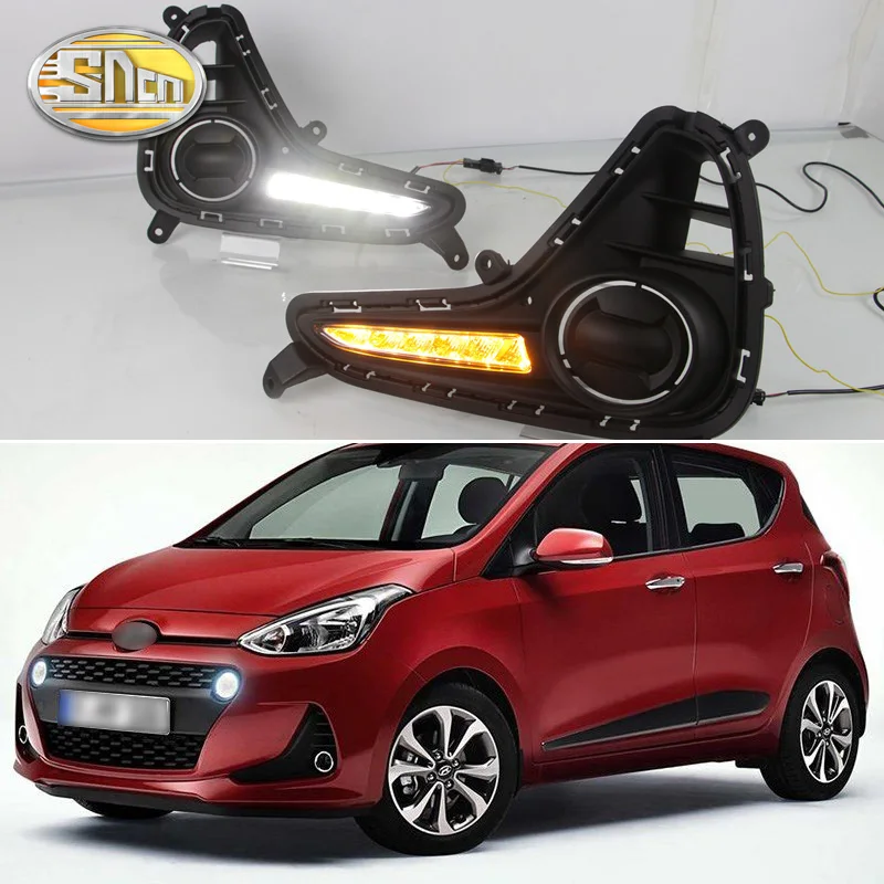 SNCN LED Daytime Running Light For Hyundai Grand I10 2017 2018 Yellow Turn Signal Relay