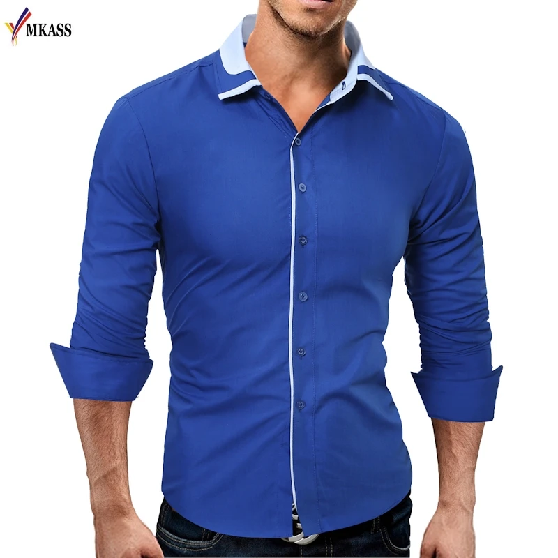 2018 Men Shirt Fashion  Male Long Sleeve Shirts Casual Mens Simple Square Collar Breasted Slim Fit Dress Shirts Mens 3XL