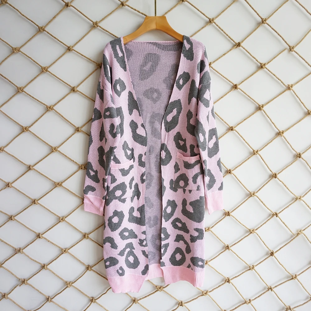 Женский леопардовый вязаный длинный кардиган, свитер с длинным рукавом, пальто для женщин, осень, новая верхняя одежда, женские осенние пальто