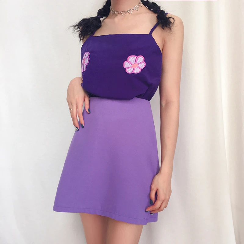 Waatfaak фиолетовая юбка трапециевидной формы с высокой талией Летняя мини юбка элегантная повседневная Корейская юбки Харадзюку Женская/ юбка офисная - Цвет: Фиолетовый
