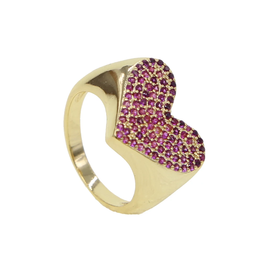 

size6 7 8 Pink Heart Red CZ Ring in gold color Wedding Bands AAA Zircon Jewelry Women Accessories Engagement Ring