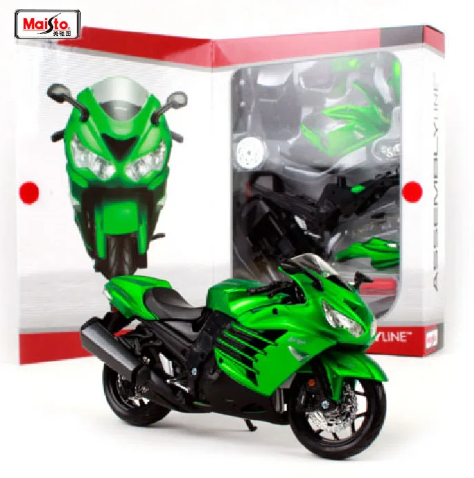 Сборная зеленая модель мотоцикла Maisto 1:12 Kawasaki Ninja ZX 14R сделай сам для мальчиков