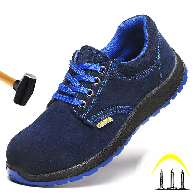 

Male Steel Toe Cap Cow Suede Leather Work Safety Shoes Men Breathable Anti-slip Proof Construction Industrial Protective Boots