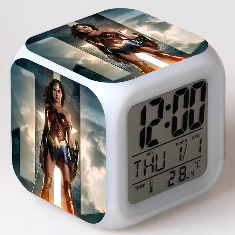 

Wonder Woman TV Figurines Desk Watch LED Colorful Touch Flashing Light Funny Toys