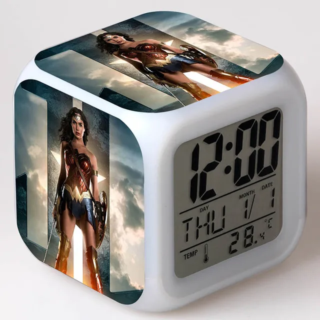 Special Price Wonder Woman TV Figurines Desk Watch LED Colorful Touch Flashing Light Funny Toys