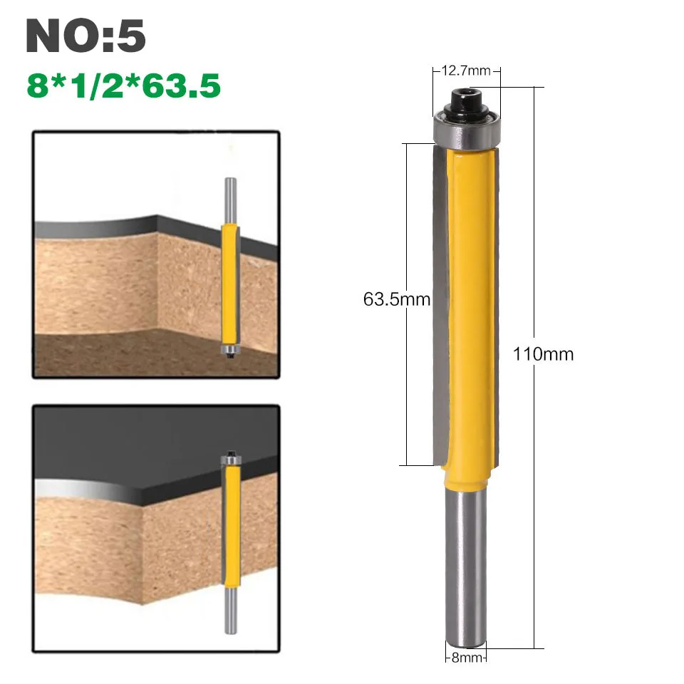 1 шт., 8 ХВОСТОВИКОВ, длинное лезвие, заподлицо, фреза, концевой подшипник для деревообработки, режущий инструмент - Длина режущей кромки: NO5