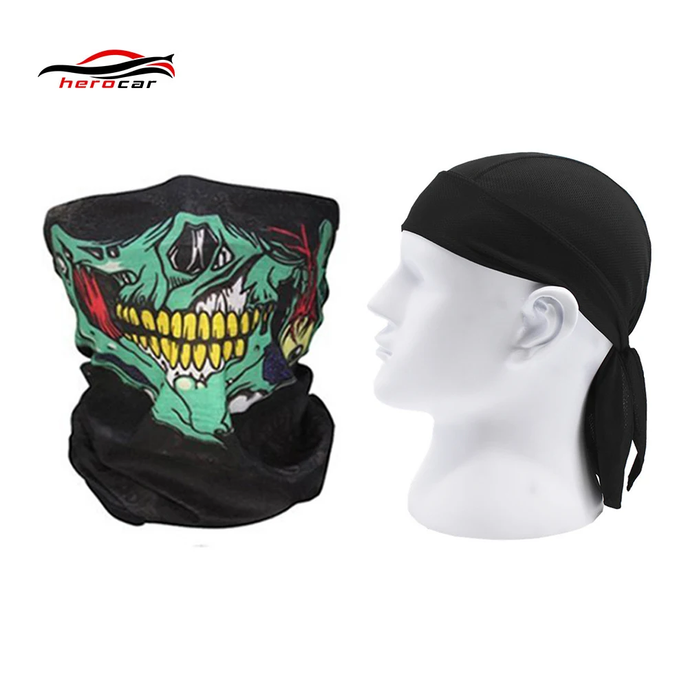 

HEROBIKER 2 pieces Motorcycle Mask Balaclava Skull face shield Ghost Biker Maske Motor Windproof Caps Helmet Headwrap Bandana