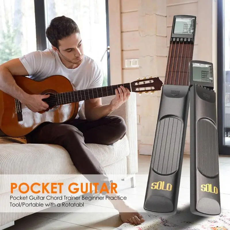 

Portable Pocket Guitar 6 Strings Trainer with Chord Chart Screen Finger Exerciser Beginner Practice Tool Guitar Accessories